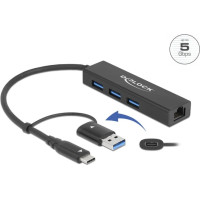 Delock 3 Port USB 3.2 Gen 1 Hub + Gigabit LAN with USB Type-C™ or USB Type-A connector