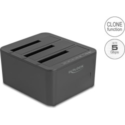 Delock USB Docking Station for 3 x SATA HDD / SSD with 1:2 Clone Function