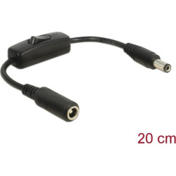 Delock Adapter cable DC 5.5 x 2.5 mm male  DC 5.5 x 2.5 mm female with switch 20 cm