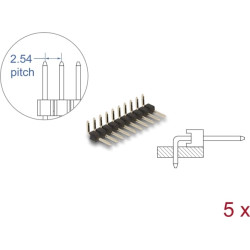 Delock Pin header 10 pin, pitch 2.54 mm, 1-row, angled, 5 pieces