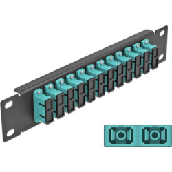 Delock 10″ Fiber Optic Patch Panel 12 Port SC Duplex aqua 1U black