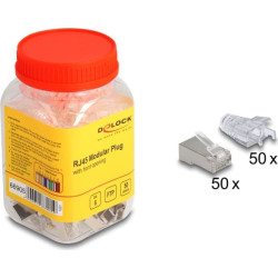 Delock RJ45 Modular Plug with front opening (easy connect) Cat.6 and bend protection boots 50 pcs set