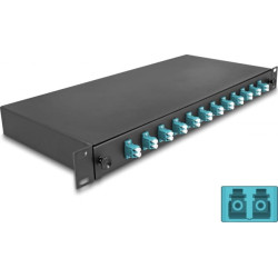 Delock 19″ Optical Fiber Splice Box 12 x LC Duplex OM3 1U complete assembled ready for splicing
