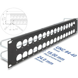 Delock 19″ D-Type Patch Panel with strain reliefs 32 port 2U black
