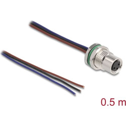 Delock M8 3 pin female for panel with open cable ends A-coded 0.5 m
