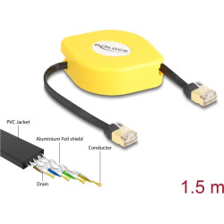 Delock RJ45 Retractable Cable Cat.6A STP 1.5 m black / yellow