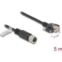 Delock M12 Cable D-coded 4 pin female to RJ45 plug with screws Cat.5e FTP 5 m black