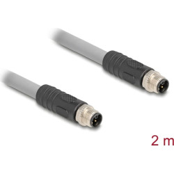 Delock M12 Cable L-coded 5 pin male to male PUR suitable for drag chains 2 m grey
