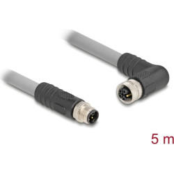 Delock M12 Cable L-coded 5 pin male straight to female right angled PUR suitable for drag chains 5 m grey