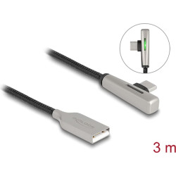 Delock USB 2.0 Cable Type-A male to USB Type-C™ male angled with LED and Fast Charging 60 W 3 m
