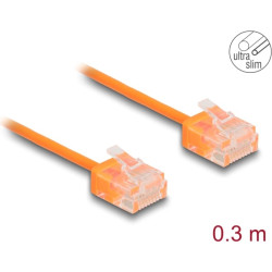 Delock RJ45 Network Cable Cat.6 UTP Ultra Slim 0.3 m orange with short plugs