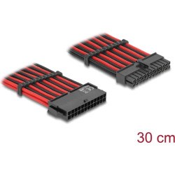 Delock Extension Cable 24 pin ATX male to 24 pin ATX female textile shielding red-black 30 cm