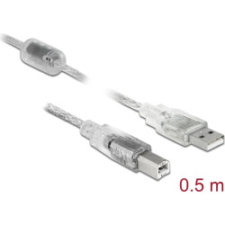 Delock Cable USB 2.0 Type-A male > USB 2.0 Type-B male 0.5 m transparent