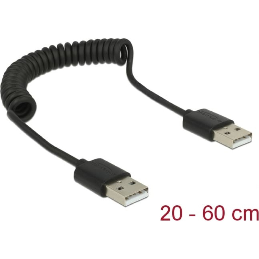 Delock Cable USB 2.0-A male / male coiled cable