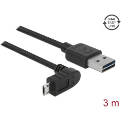 Delock Cable EASY-USB 2.0 Type-A male > EASY-USB 2.0 Type Micro-B male angled up / down 3 m black