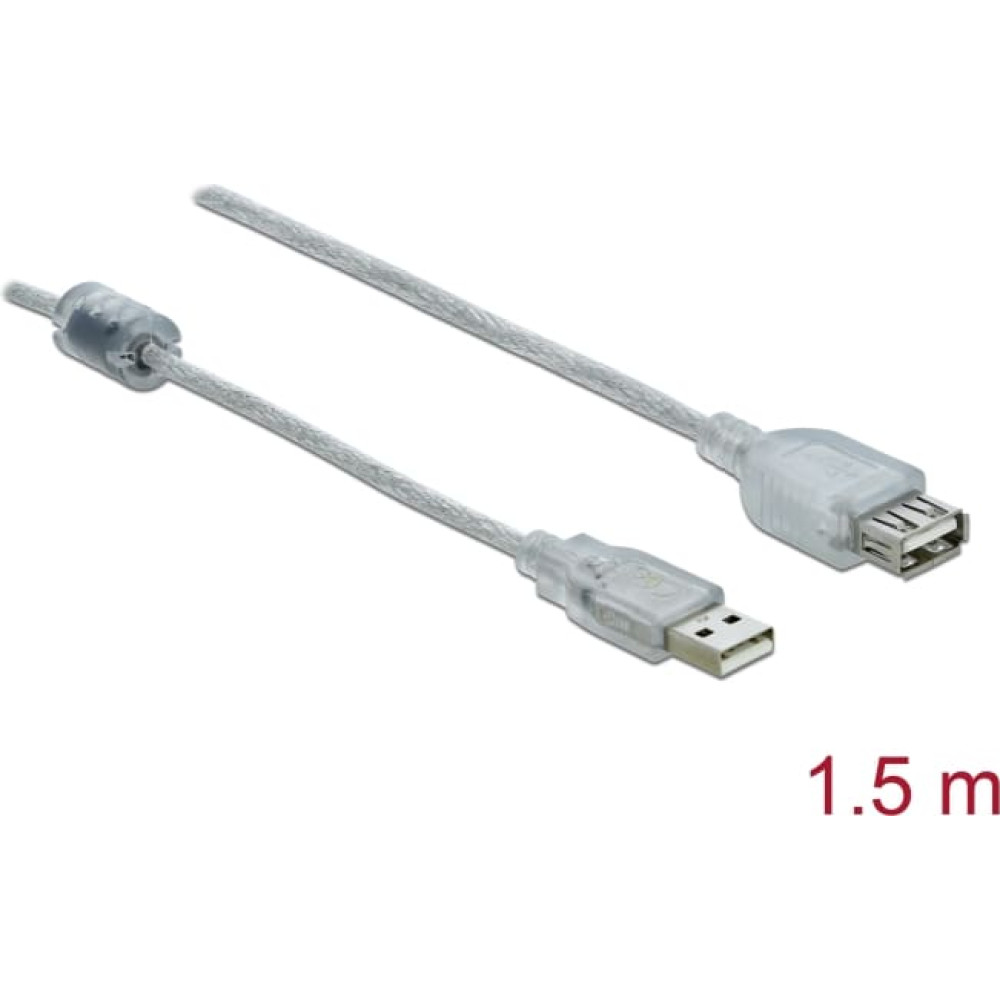 Delock Extension cable USB 2.0 Type-A male > USB 2.0 Type-A female 1.5 m transparent