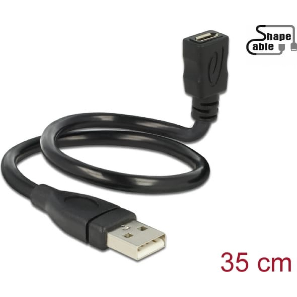 Delock Cable USB 2.0 Type-A male > USB 2.0 Micro-B female ShapeCable 0.35 m