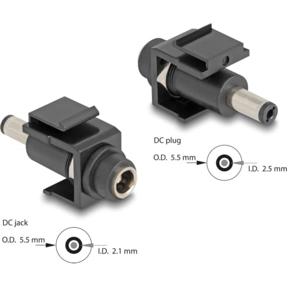 Delock Keystone Module DC 5.5 x 2.1 mm female to DC 5.5 x 2.5 mm male black