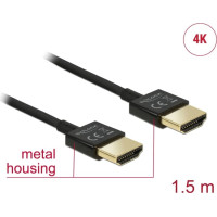 Kabelis HS HDMI ar tīklu., M/M, 3D, 4K,Slim Premium, 1.5m, melns, Delock