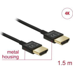 Kabelis HS HDMI ar tīklu., M/M, 3D, 4K,Slim Premium, 1.5m, melns, Delock