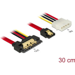 Delock Cable SATA 6 Gb/s 7 pin receptacle + Molex 4 pin power plug > SATA 22 pin receptacle straight metal 30 cm