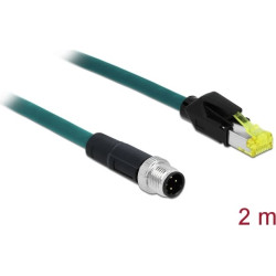 Delock Network cable M12 4 pin D-coded to RJ45 Hirose plug TPU 2 m