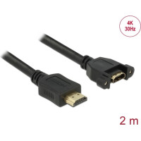 Delock Cable HDMI-A male > HDMI-A female panel-mount 4K 30 Hz 2 m