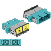 Delock Optical Fiber Coupler with laser protection flip SC Duplex female to SC Duplex female Multi-mode aqua