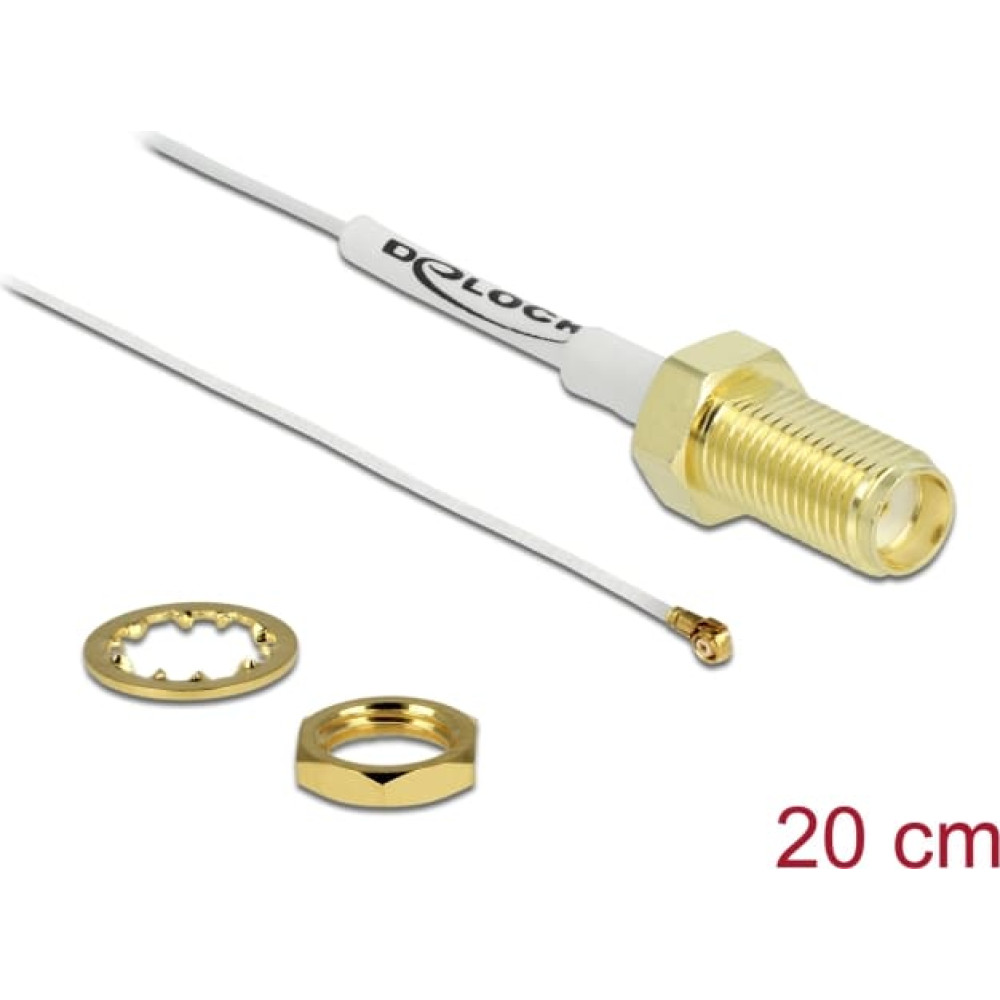 Delock Antenna Cable SMA jack bulkhead to I-PEX Inc., MHF® 4 plug 0.81 20 cm thread length 10 mm white