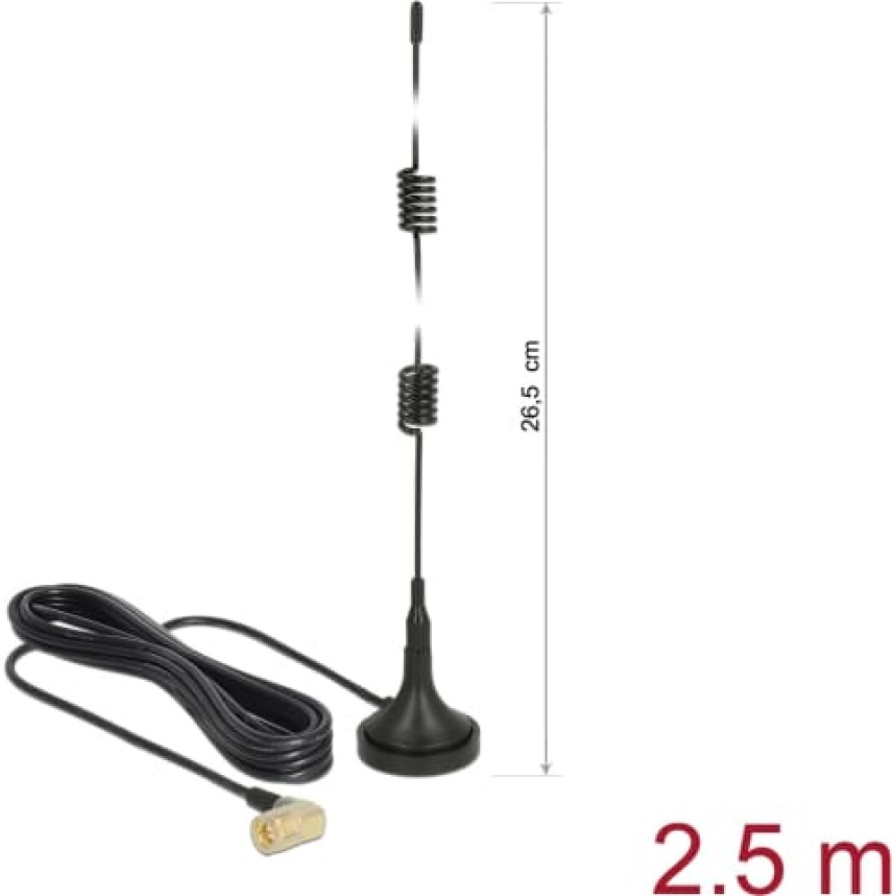 Delock LTE Antenna SMA plug 90° 2.5 dBi fixed omnidirectional with magnetic base and connection cable RG-174 2.5 m outdoor black
