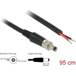 Delock Power cable DC 5.5 x 2.5 x 9.5 mm screwable to open wire ends 95 cm