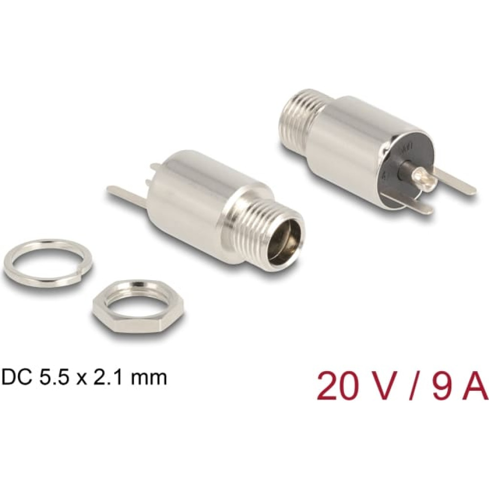 Delock Connector DC 5.5 x 2.1 mm female bulkhead soldering version - round 20 V / 9 A