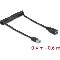 Delock USB 5 Gbps Coiled Cable Type-A male to Type-A female 0.4 to 0.6 m black