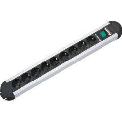 Bachmann PRIMO socket strip 9x earthing contact, aluminium, with switch, 1.75 m