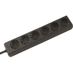 Bachmann SELLY socket strip 6x earthing contact, black, 1.5 m