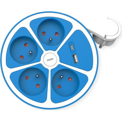 Roline Power Strip, 4-way, with switch, round, 1x USB A+ 1x USB C, UTE Version, blue, 3 m