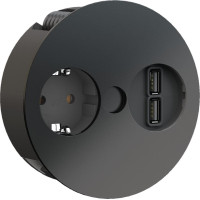 Bachmann TWIST 1x earthing contact, Wire end ferrules, USB charger, earthing contact mounting plug, black, 2 m