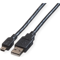 Roline USB 2.0 Cable, A - 5-Pin Mini, M/M, black, 3 m