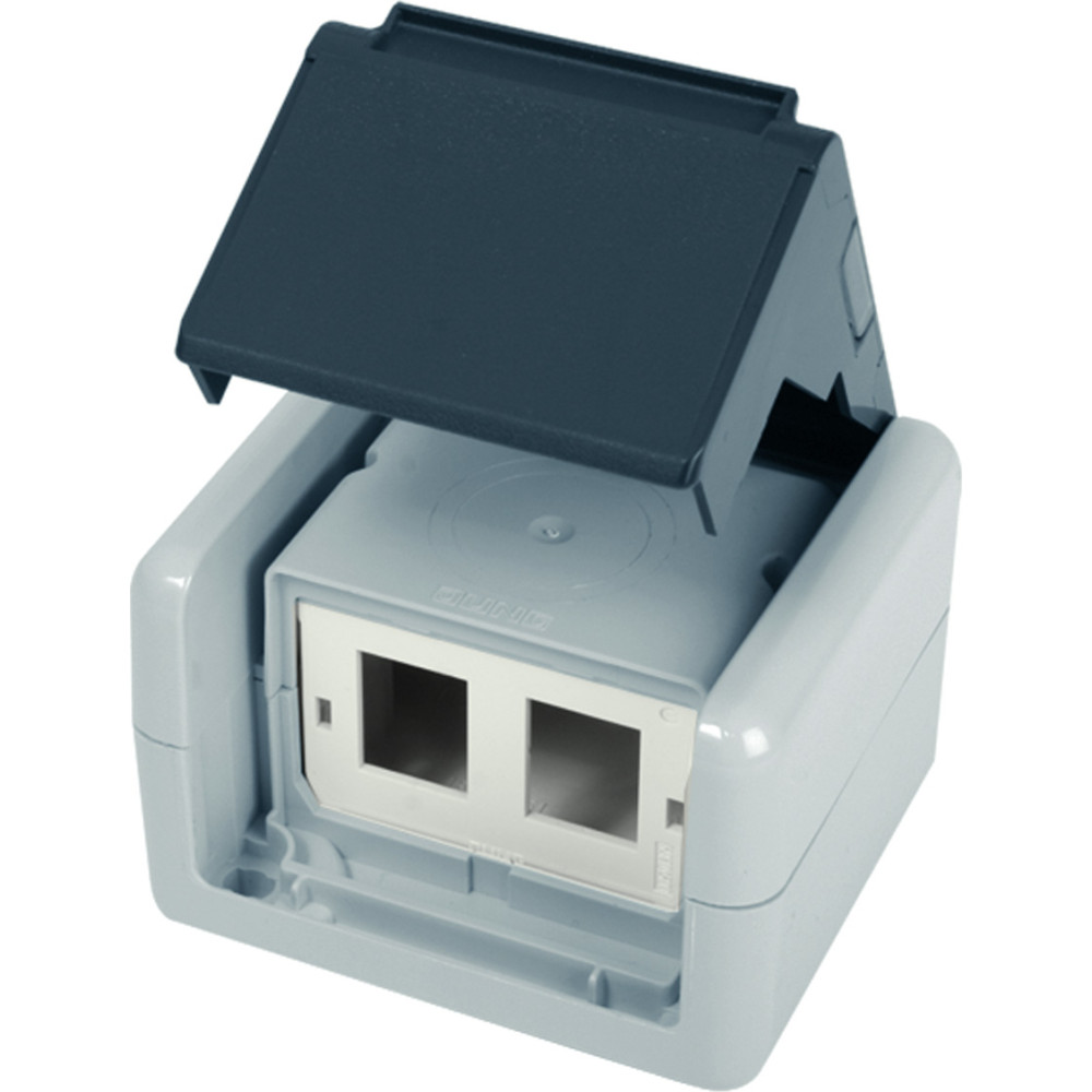 Telegärtner TELEGÄRTNER, data outlet IP44, 75x86x58, grey, incl. mounting plate for 2x AMJ resp. UMJ Module/Adaptor
