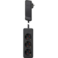 Bachmann SmartPlug flat plug, with 3x socket strip with earthing contact, black, 1.6 m