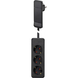 Bachmann SmartPlug flat plug, with 3x socket strip with earthing contact, black, 1.6 m