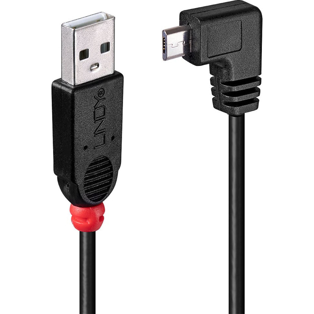 Lindy 1m USB 2.0 Type A to Micro-B Cable, 90 Degree Right Angle