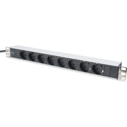 Digitus aluminum outlet strip, 8 safety outlets, 2 m supply safety plug