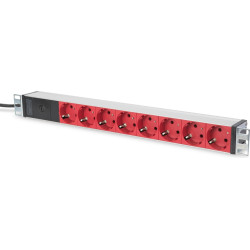 Digitus aluminum outlet strip with pre-fuse, 8 safety outlets, 2 m supply IEC C14 plug