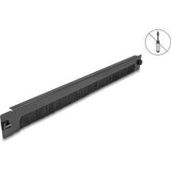 Delock 19″ 1U Cable Management Brush Strip open at the bottom tool-free black