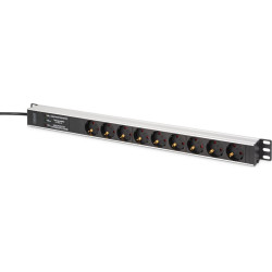 Digitus Multiple socket outlet with aluminum profile and overvoltage protection, integrated mains filter, 9-way socket outlet with earthing contact, 2 m supply cable with earthing contact plug