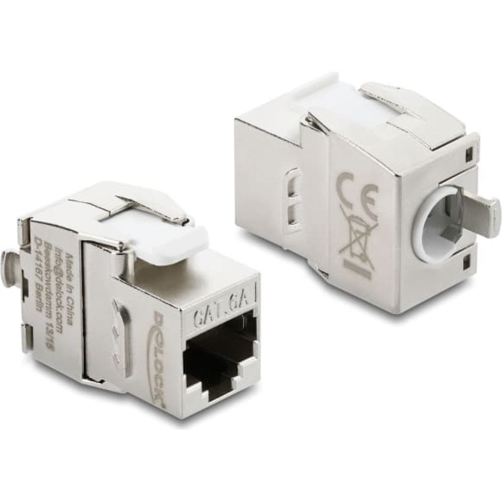 Delock Keystone Module RJ45 jack to LSA Cat.6A toolfree shielded metal silver / white