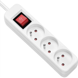 Value Power Strip, 3-way for France (UTE), with Switch, white, 1.5 m