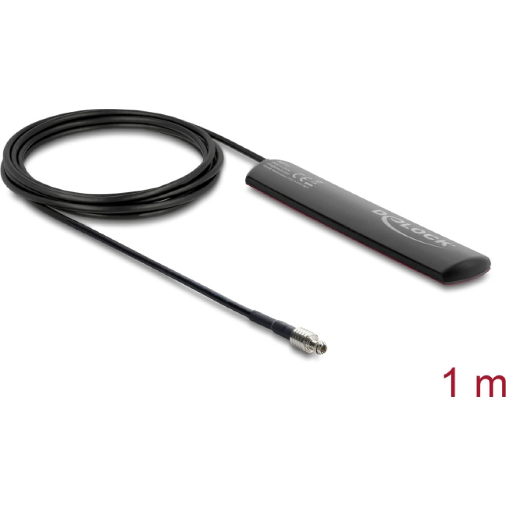 Delock LTE Antenna TS9 plug 1.5 dBi omnidirectional fixed with connection cable RG-174 1 m adhesive mounting outdoor black