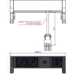 Bachmann DESK2 2xP40 1xUSB A/C 22W, 0.2m GST18 RAL9005 Italia